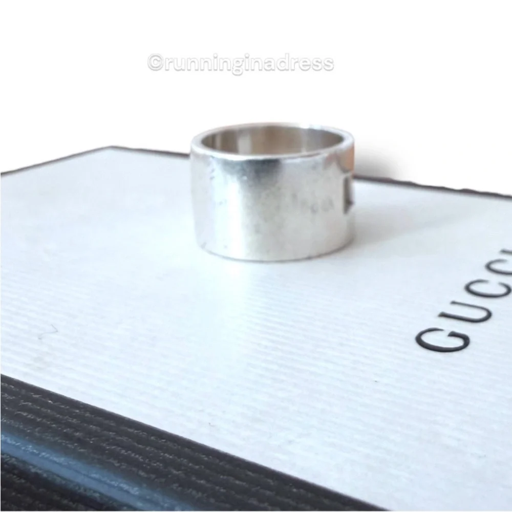 Vintage Gucci Tom Ford Era Geometric G Wide 925 Sterling Silver Ring 8.5 Y2K